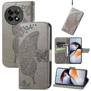 For OnePlus Ace 2 Butterfly Love Flower Embossed Leather Phone Case(Gray)