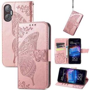 For Tecno Pova Neo 5G Butterfly Love Flower Embossed Leather Phone Case(Rose Gold)