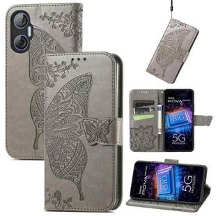 For Tecno Pova Neo 5G Butterfly Love Flower Embossed Leather Phone Case(Gray)