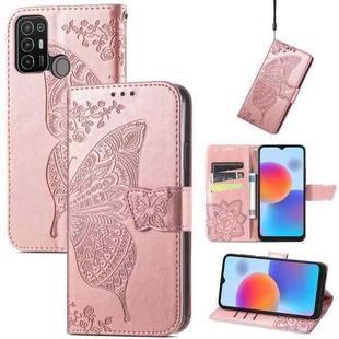 For ZTE Blade A52 Butterfly Love Flower Embossed Leather Phone Case(Rose Gold)