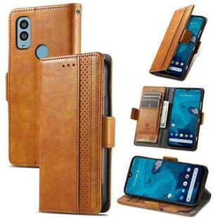 For Kyocera Android One S10 CaseNeo Splicing Dual Magnetic Buckle Leather Phone Case(Khaki)