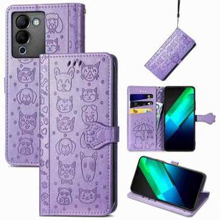 For Infinix Note 12 G96 Cat and Dog Embossed Phone Leather Phone Case(Purple)