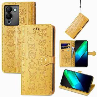 For Infinix Note 12 G96 Cat and Dog Embossed Phone Leather Phone Case(Yellow)