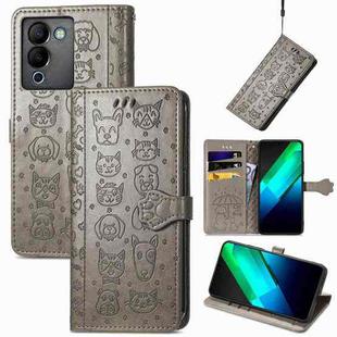 For Infinix Note 12 G96 Cat and Dog Embossed Phone Leather Phone Case(Gray)