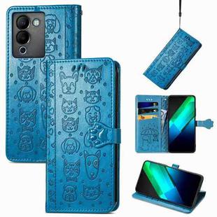 For Infinix Note 12 G96 Cat and Dog Embossed Phone Leather Phone Case(Blue)