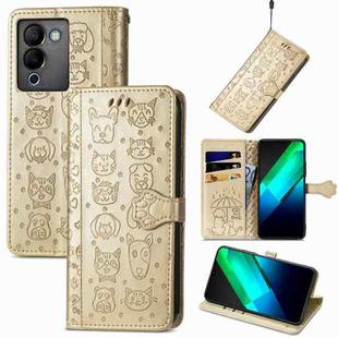For Infinix Note 12 G96 Cat and Dog Embossed Phone Leather Phone Case(Gold)