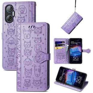 For Tecno Pova Neo 5G Cat and Dog Embossed Phone Leather Phone Case(Purple)