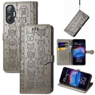 For Tecno Pova Neo 5G Cat and Dog Embossed Phone Leather Phone Case(Gray)