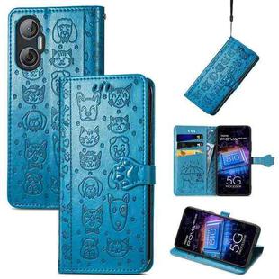 For Tecno Pova Neo 5G Cat and Dog Embossed Phone Leather Phone Case(Blue)
