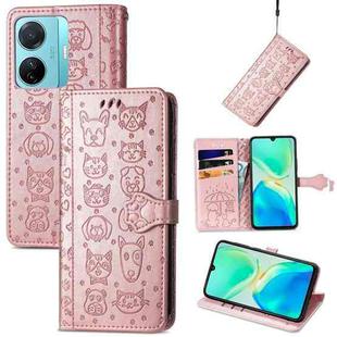 For vivo S15e Cat and Dog Embossed Phone Leather Phone Case(Rose Gold)