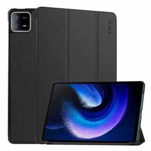 For Xiaomi Pad 6 / Pad 6 Pro ENKAY Tri-fold Custer Texture Leather Stand Smart Case(Black)