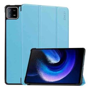 For Xiaomi Pad 6 / Pad 6 Pro ENKAY Tri-fold Custer Texture Leather Stand Smart Case(Light Blue)