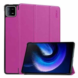 For Xiaomi Pad 6 / Pad 6 Pro ENKAY Tri-fold Custer Texture Leather Stand Smart Case(Purple)