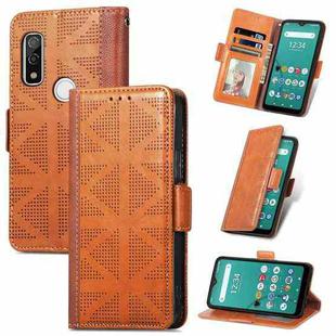 For Fujitsu Arrows We  F-51B Grid Leather Flip Phone Case(Brown)