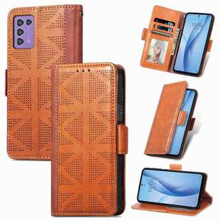 For ZTE Libero 5G III Grid Leather Flip Phone Case(Brown)