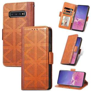 For Samsung Galaxy S10 Grid Leather Flip Phone Case(Brown)