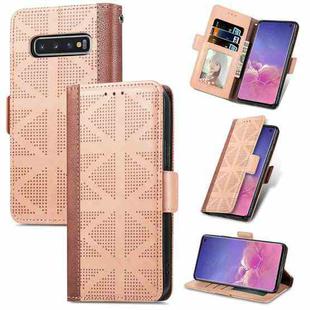 For Samsung Galaxy S10 Grid Leather Flip Phone Case(Khaki)