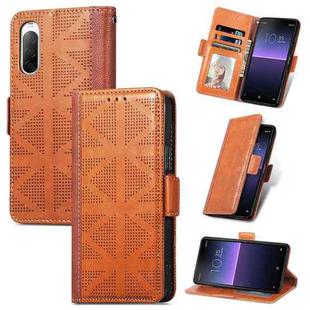 For Sony Xperia 10 II Grid Leather Flip Phone Case(Brown)