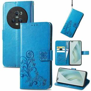 For Honor Magic5 Pro Four-leaf Clasp Embossed Buckle Leather Phone Case(Blue)