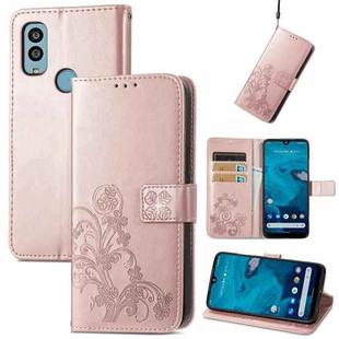 For Kyocera Android One S10 Four-leaf Clasp Embossed Buckle Leather Phone Case(Rose Gold)
