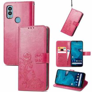 For Kyocera Android One S10 Four-leaf Clasp Embossed Buckle Leather Phone Case(Rose)