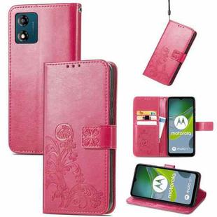 For Motorola Moto E13 Four-leaf Clasp Embossed Buckle Leather Phone Case(Rose)