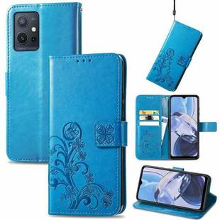 For Motorola Moto E22 4G Four-leaf Clasp Embossed Buckle Leather Phone Case(Blue)