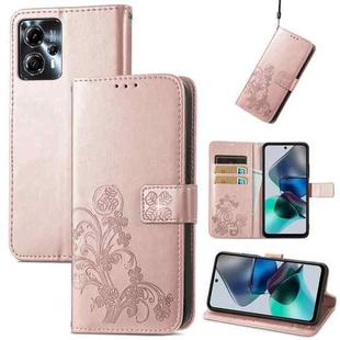 For Motorola Moto G23 Four-leaf Clasp Embossed Buckle Leather Phone Case(Rose Gold)