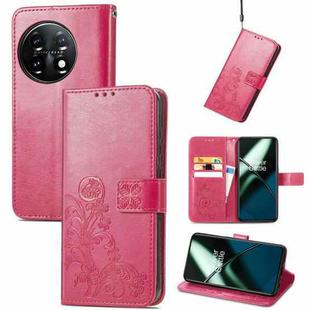 For OnePlus 11 Four-leaf Clasp Embossed Buckle Leather Phone Case(Rose)