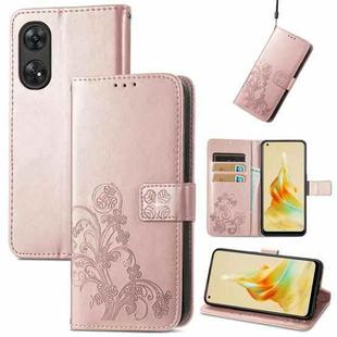 For OPPO Reno8 T 4G Four-leaf Clasp Embossed Buckle Leather Phone Case(Rose Gold)
