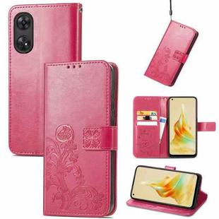 For OPPO Reno8 T 4G Four-leaf Clasp Embossed Buckle Leather Phone Case(Rose)