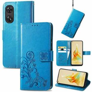 For OPPO Reno8 T 4G Four-leaf Clasp Embossed Buckle Leather Phone Case(Blue)