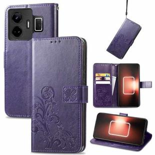For Realme GT Neo 5 Four-leaf Clasp Embossed Buckle Leather Phone Case(Purple)