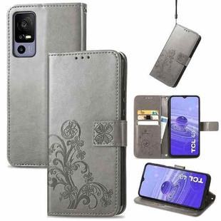 For TCL 40R Four-leaf Clasp Embossed Buckle Leather Phone Case(Gray)