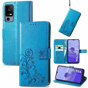 For TCL 40R Four-leaf Clasp Embossed Buckle Leather Phone Case(Blue)