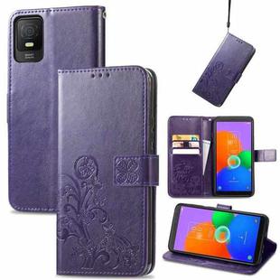 For TCL 403 Four-leaf Clasp Embossed Buckle Leather Phone Case(Purple)