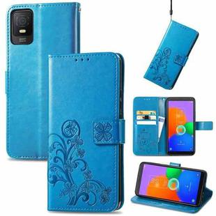 For TCL 403 Four-leaf Clasp Embossed Buckle Leather Phone Case(Blue)