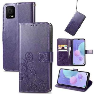 For TCL 405 Four-leaf Clasp Embossed Buckle Leather Phone Case(Purple)