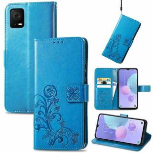 For TCL 405 Four-leaf Clasp Embossed Buckle Leather Phone Case(Blue)
