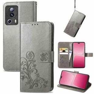 For Xiaomi 13 Lite Four-leaf Clasp Embossed Buckle Leather Phone Case(Gray)