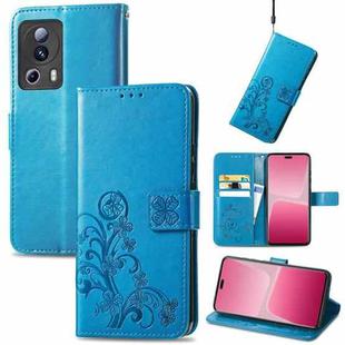 For Xiaomi 13 Lite Four-leaf Clasp Embossed Buckle Leather Phone Case(Blue)