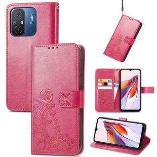 For Xiaomi Redmi 12C Four-leaf Clasp Embossed Buckle Leather Phone Case(Rose)