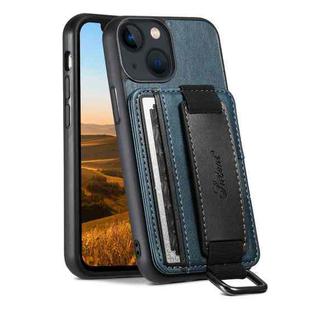 For iPhone 13 mini Suteni H13 Card Wallet Wrist Strap Holder PU Phone Case(Blue)
