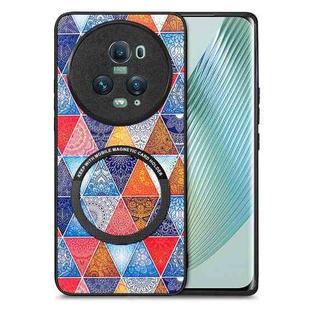 For Honor Magic5 Pro Colored Drawing Leather Skin Magnetic Back Cover Phone Case(Rhombus Mandala)