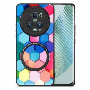 For Honor Magic5 Pro Colored Drawing Leather Skin Magnetic Back Cover Phone Case(Colorful Cube)