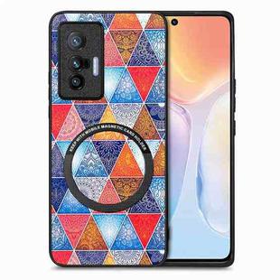 For vivo X70 Colored Drawing Leather Skin Magnetic Back Cover Phone Case(Rhombus Mandala)