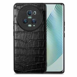 For Honor Magic5 Pro Crocodile Grain Leather Back Cover Phone Case(Black)