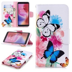 Colored Drawing Pattern Horizontal Flip Leather Case for Xiaomi Redmi 6 & 6A, with Holder & Card Slots & Wallet(Two Butterflies)