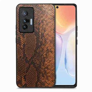 For vivo X70 Snakeskin Leather Back Cover Phone Case(Brown)