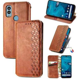 For Kyocera Android One S10 Cubic Grid Pressed Magnetic Leather Phone Case(Brown)